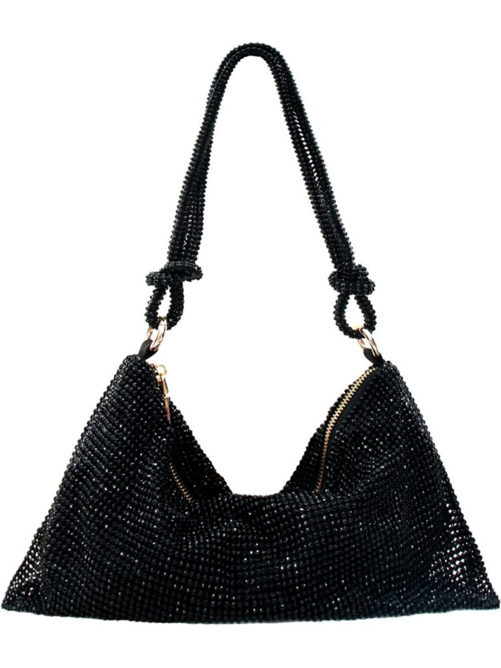 Sparkly Rhinestone Hobo Purse | Silver & Black Evening Bag for Prom, Party